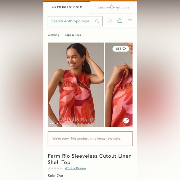Farm Rio, Anthropologie, Sleeveless Cutout Linen Shell Top, Medium - Picture 3 of 12